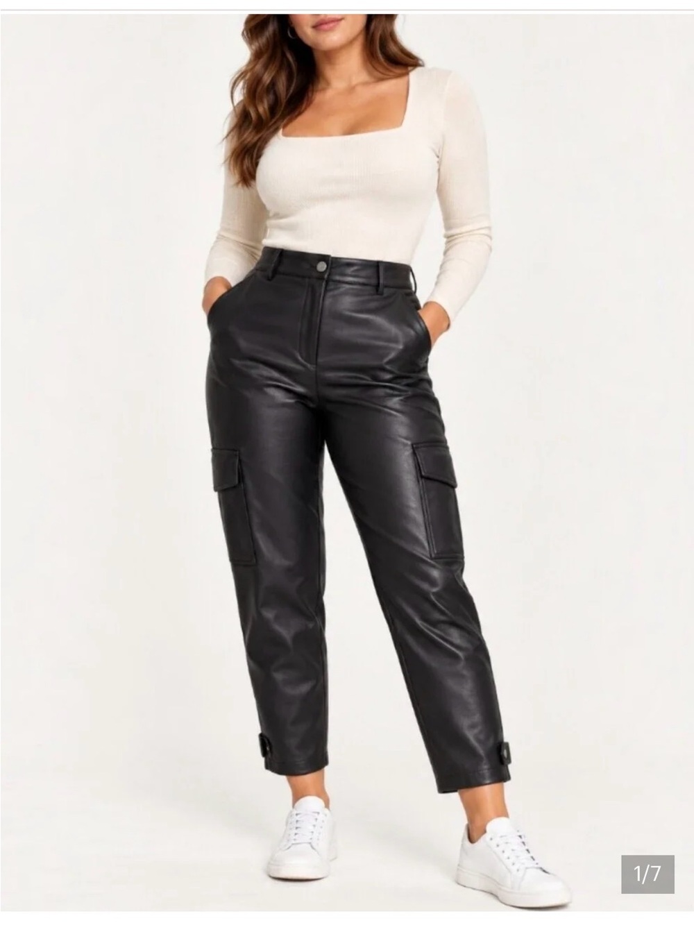 Wilfred Black Faux Leather Cargo Pants